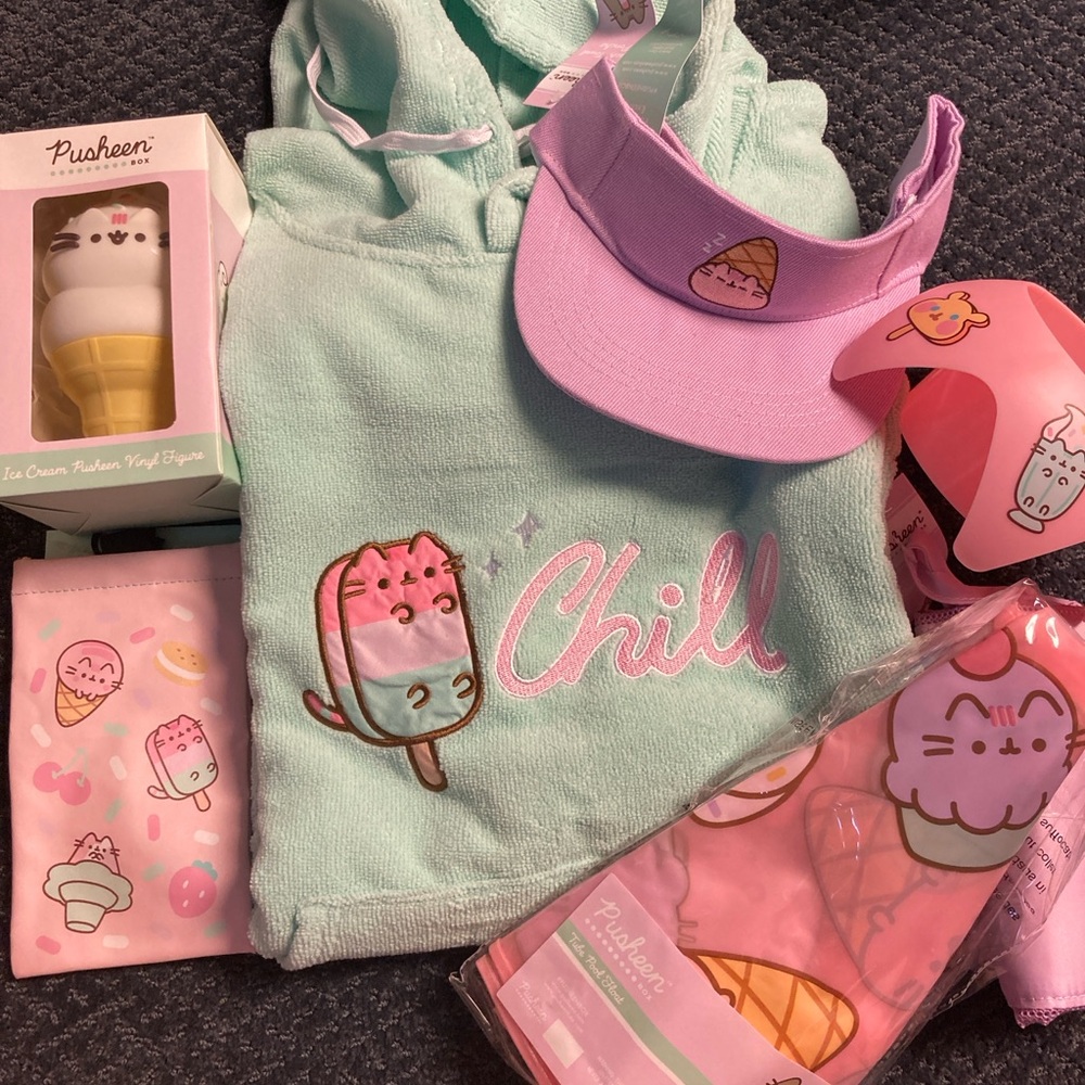 Pusheen Cat Box Summer 2023 Exclusives NWT Ice Cream Vinyl, Pool float, Coverup